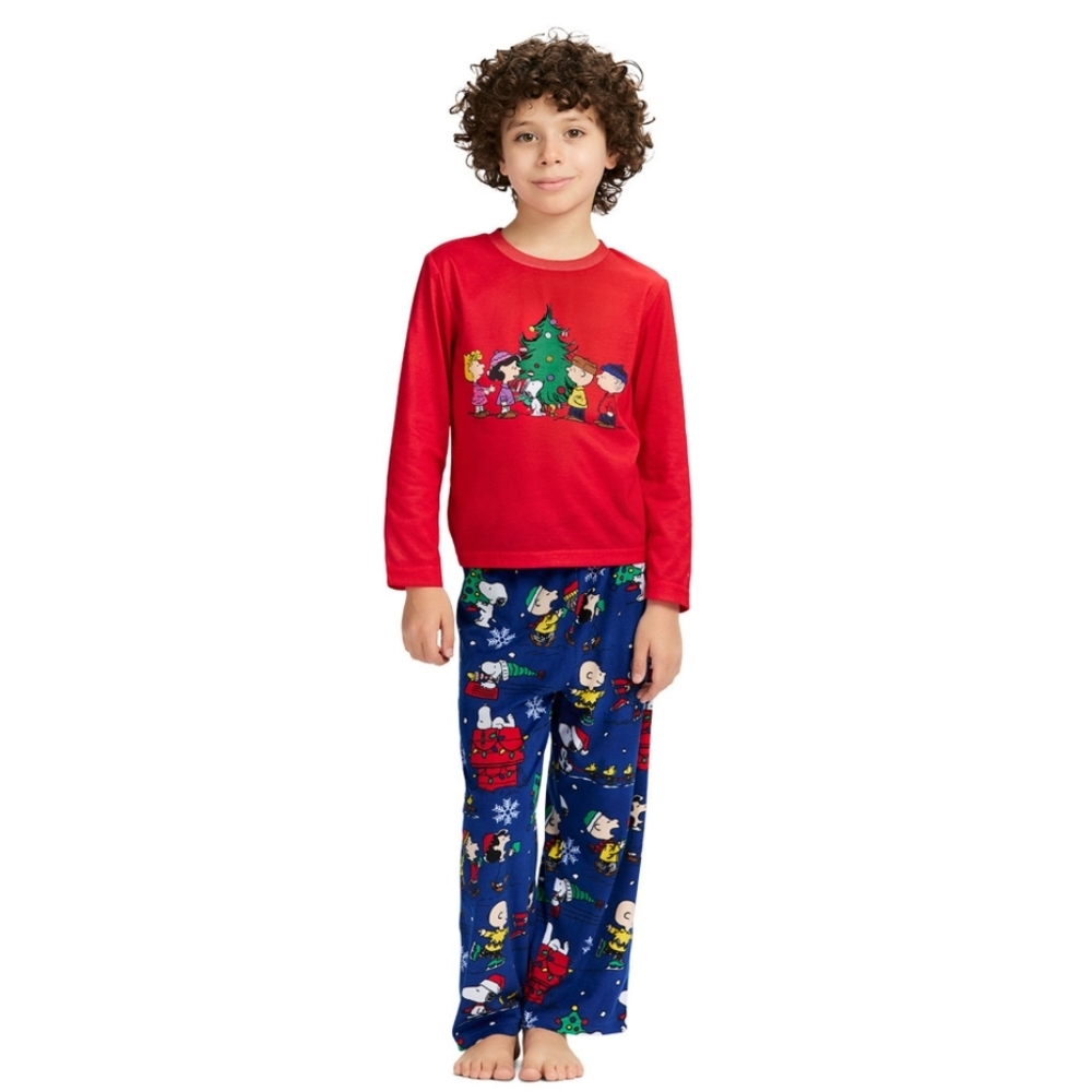 Peanuts Snoopy Kids Christmas Pajamas Kids Boys Set Top Pants NEW